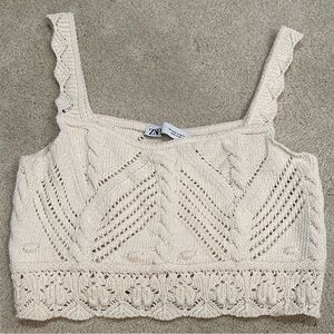 Zara Crochet Knit Cropped Tank Top in Cream